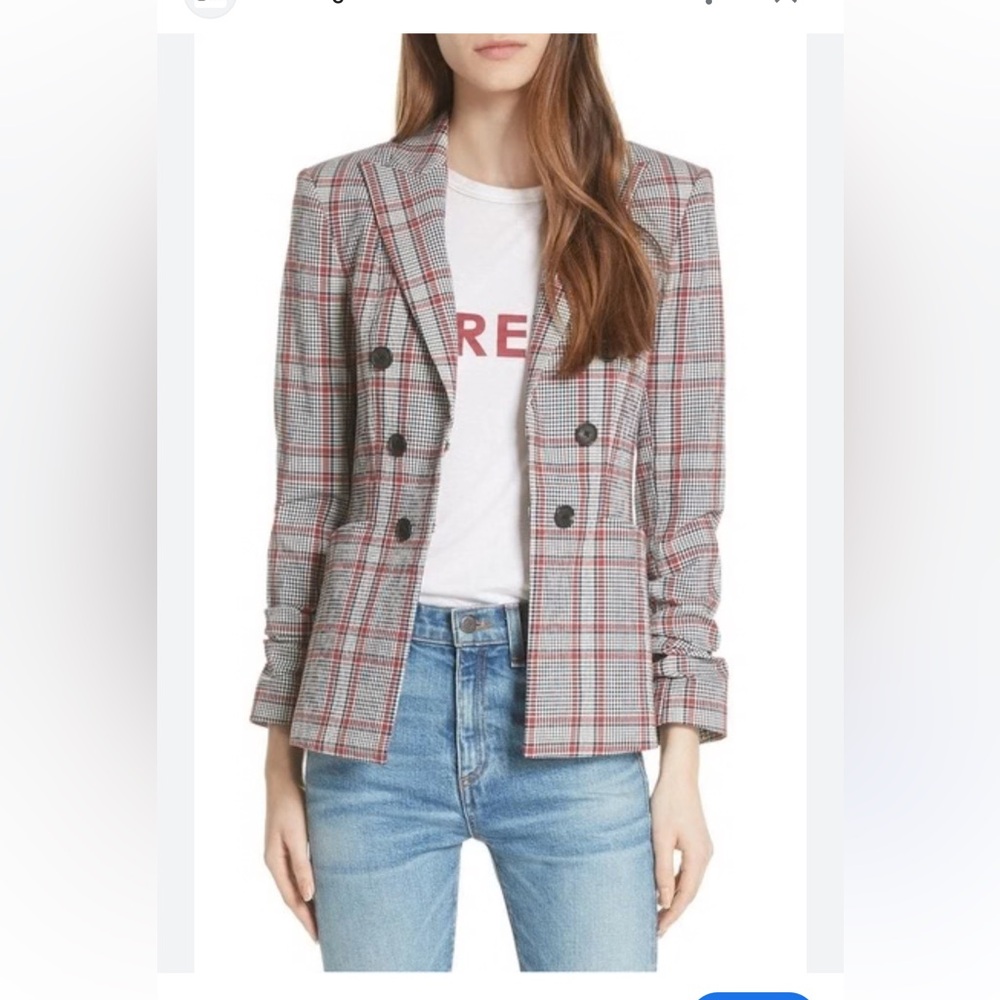 Veronica Beard Plaid Caldwell Gathered Dickey Double Breasted Blazer Jacket Sz 8